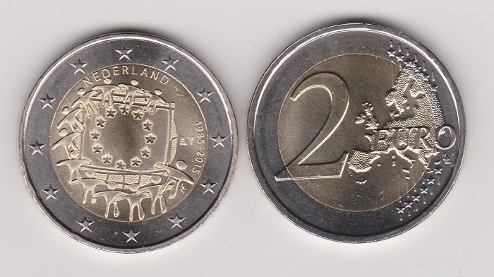 (afbeelding voor) 2 Euromunt Nederland 2015 - 30 Jaar europese vlag